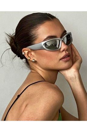 عینک آفتابی طوسی زنانه 52 UV400 مات مستطیل کد 457565565