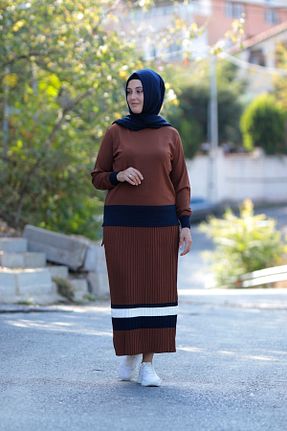 ست بالاتنه و پائین تنه حجاب قهوه ای زنانه رگولار Zey&Ka Butik - کد 151063858