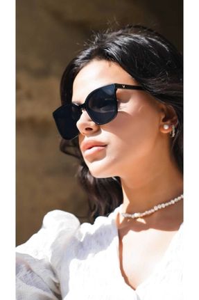 عینک آفتابی مشکی زنانه 55 UV400 فلزی سایه روشن هندسی کد 666184150