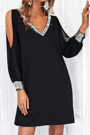 لباس مشکی زنانه بافتنی کرپ رگولار آستین-بلند کد 651988452