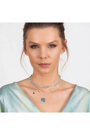 گردنبند استیل ( فولاد ) طوسی زنانه استیل (فولاد) Okyanus Silver - کد 656152129