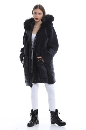 پالتو پشمی مشکی زنانه رگولار Leather Club - کد 88357593