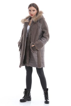 پالتو پشمی قهوه ای زنانه رگولار Leather Club - کد 88357592