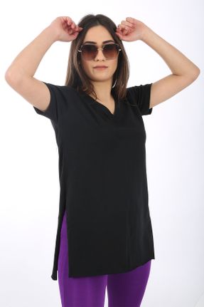 تی شرت مشکی زنانه رگولار یقه هفت بیسیک کد 88852745