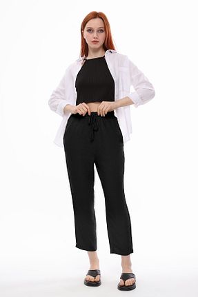 شلوار مشکی زنانه مخلوط کتان Lin Collection - کد 666685110