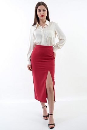 دامن قرمز زنانه پارچه LAVİNİST - کد 474800238