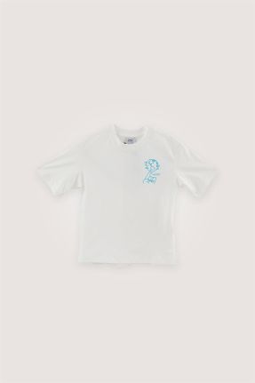 تی شرت سفید بچه گانه رگولار یقه گرد پنبه (نخی) تکی طراحی کد 667263274