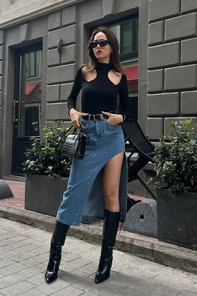 دامن آبی زنانه پنبه ای Nazliye - کد 667471468