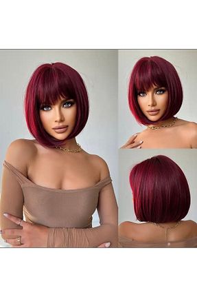 کلاه گیس زرشکی زنانه REMY HAİR - کد 667424955