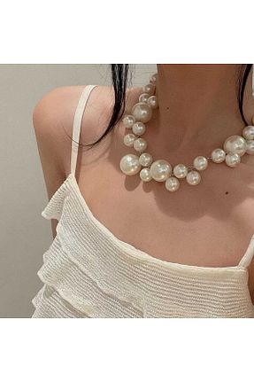 گردنبند جواهر بژ زنانه مروارید İPAR AKSESUAR - کد 356662311