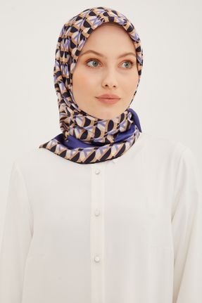 روسری سفید ساتن ابریشم کرپ 90 x 90 طرح هندسی کد 648961092
