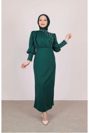 لباس مجلسی سبز زنانه یقه گرد پلی استر آستین استاندارد رگولار کد 669591403