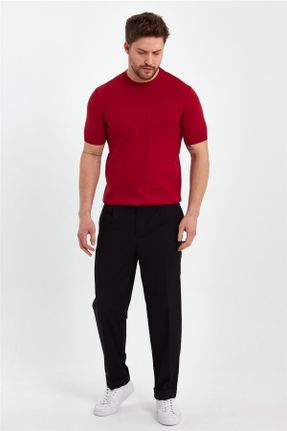 تی شرت قرمز مردانه اسلیم فیت یقه گرد اکریلیک تکی بیسیک کد 669199509