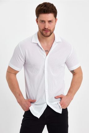 پیراهن سفید مردانه یقه دکمه دار اسلیم فیت پنبه - پلی استر کد 370621803