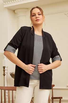 کت سایز بزرگ مشکی زنانه پلی استر Rmg - کد 49741683
