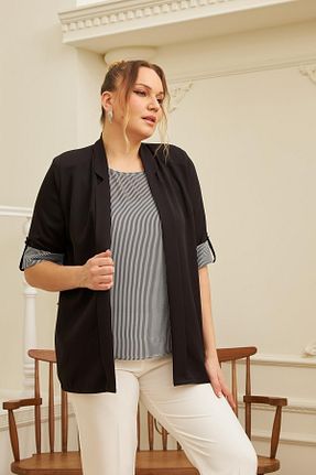 کت سایز بزرگ مشکی زنانه پلی استر Rmg - کد 49741683