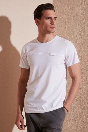 تی شرت سفید مردانه رگولار یقه گرد طراحی کد 669870862