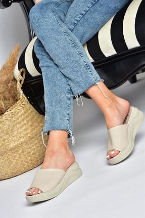 دمپائی بژ زنانه چرم مصنوعی Fox Shoes - کد 670168689