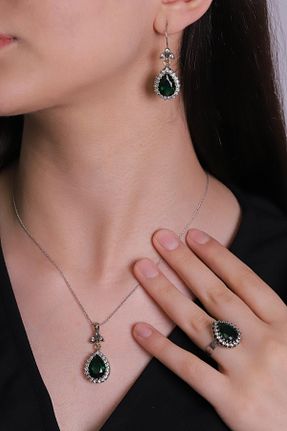 ست نقره سبز زنانه زیرکن Beyisa - کد 131424035