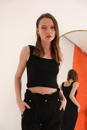 بلوز مشکی زنانه ساده Kaktüs Moda - کد 669802556