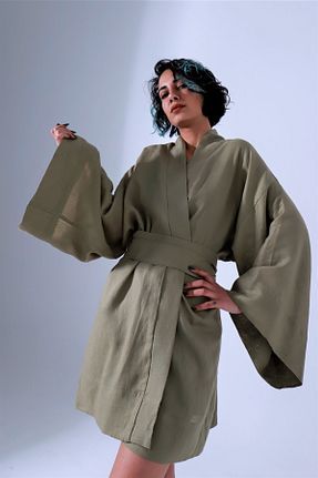 کیمونو و کافتان خاکی زنانه کتان OCTO Handcraft - کد 275634490
