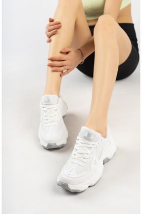 کفش اسنیکر سفید زنانه بند دار چرم مصنوعی کد 103880265