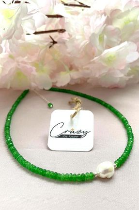 گردنبند مروارید سبز نقره CRAZY TAKI TASARIM - کد 670514596