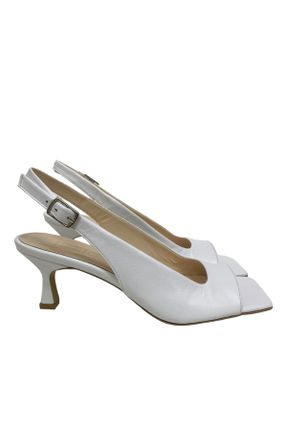 کفش پاشنه بلند کلاسیک سفید زنانه چرم طبیعی پاشنه نازک پاشنه کوتاه ( 4 - 1 cm ) کد 670151826