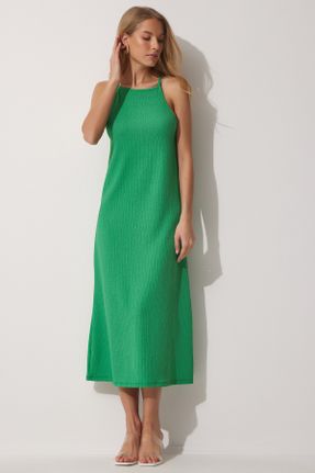 لباس سبز زنانه بافت پنبه (نخی) رگولار بند دار بیسیک کد 670196229