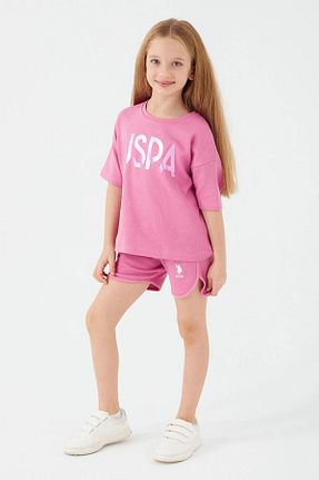 ست بالاتنه و پائین تنه صورتی بچه گانه بافتنی U.S. Polo Assn. - کد 670435715