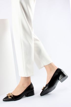 کفش پاشنه بلند کلاسیک مشکی زنانه چرم مصنوعی پاشنه ضخیم پاشنه کوتاه ( 4 - 1 cm ) کد 88151747