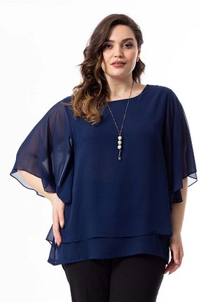 بلوز سایز بزرگ سرمه ای زنانه سایز بزرگ Moda Alba - کد 670821402