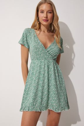لباس سبز زنانه بافت طرح گلدار آستین-کوتاه کد 670933967