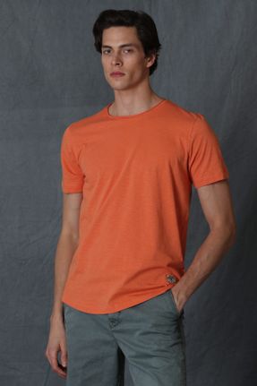 تی شرت نارنجی مردانه رگولار یقه گرد تکی کد 671096679