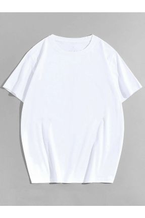 تی شرت سفید زنانه اورسایز یقه گرد پنبه - پلی استر تکی کد 672105088