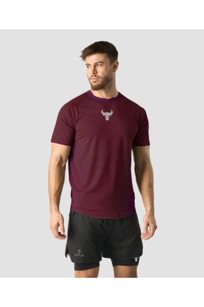 تی شرت زرشکی مردانه پلی استر Fitted کد 672384187