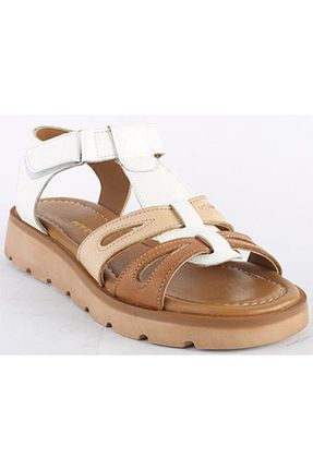 صندل سفید زنانه پاشنه تخت MARİNE SHOES - کد 672414146