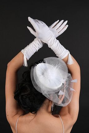 دستکش سفید زنانه پلی استر Hayalperest boncuk - کد 672177065