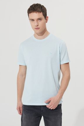 تی شرت فیروزه ای مردانه رگولار یقه گرد پلی استر تکی کد 672355784