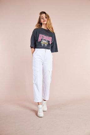 شلوار جین سفید زنانه پاچه گشاد CRC JEANS - کد 672446161