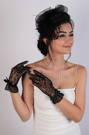 دستکش مشکی زنانه پلی استر Hayalperest boncuk - کد 672570914
