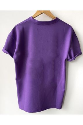 تی شرت بنفش مردانه اورسایز یقه گرد پنبه - پلی استر تکی کد 267637072