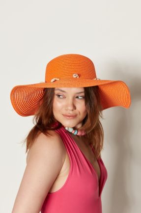 کلاه نارنجی زنانه حصیری کد 674485693