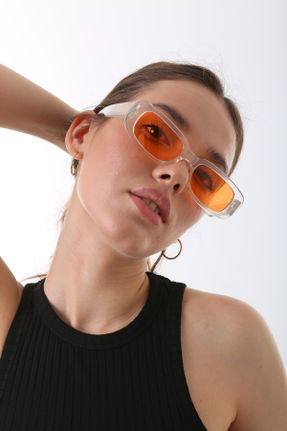 عینک آفتابی نارنجی زنانه 50 UV400 مات مستطیل کد 674095400
