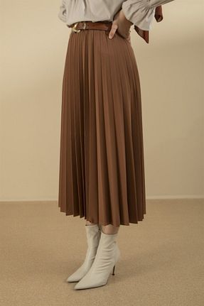 دامن حجاب قهوه ای زنانه کمر کش دار Essah Moda - کد 87684834