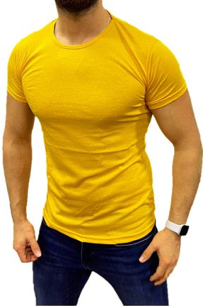 تی شرت زرد مردانه اسلیم فیت یقه گرد بیسیک کد 88688741