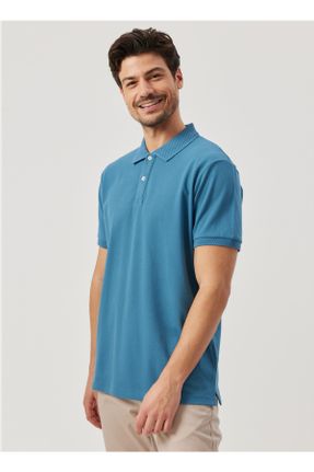 تی شرت آبی مردانه اسلیم فیت یقه پولو کد 673927088