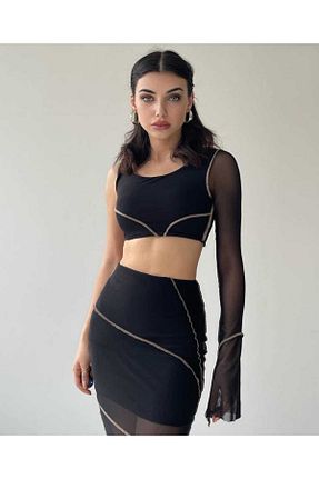 ست بالاتنه و پائین تنه مشکی زنانه بافتنی COOLGİRLS - کد 674616031