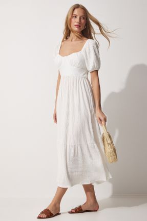 لباس سفید زنانه بافت رگولار آستین-کوتاه کد 673777870