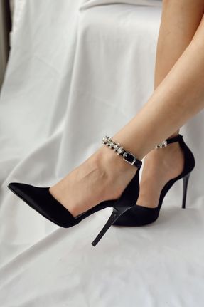 کفش مجلسی مشکی زنانه پارچه نساجی پاشنه نازک پاشنه بلند ( +10 cm) کد 116776756